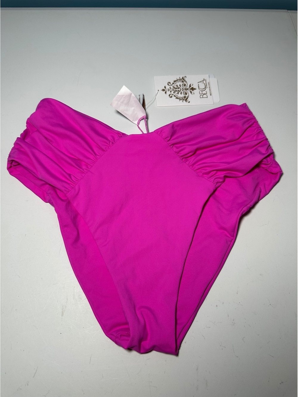 Becca Vintage Bottom Swimwear Large Pink Ruched Sides Size Large